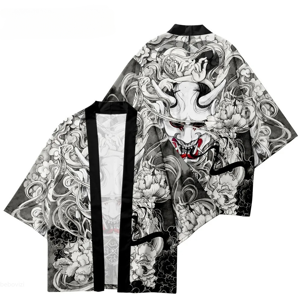 Demon Slayer Haori - Japanese Demon Samurai Print Kimono Cardigan