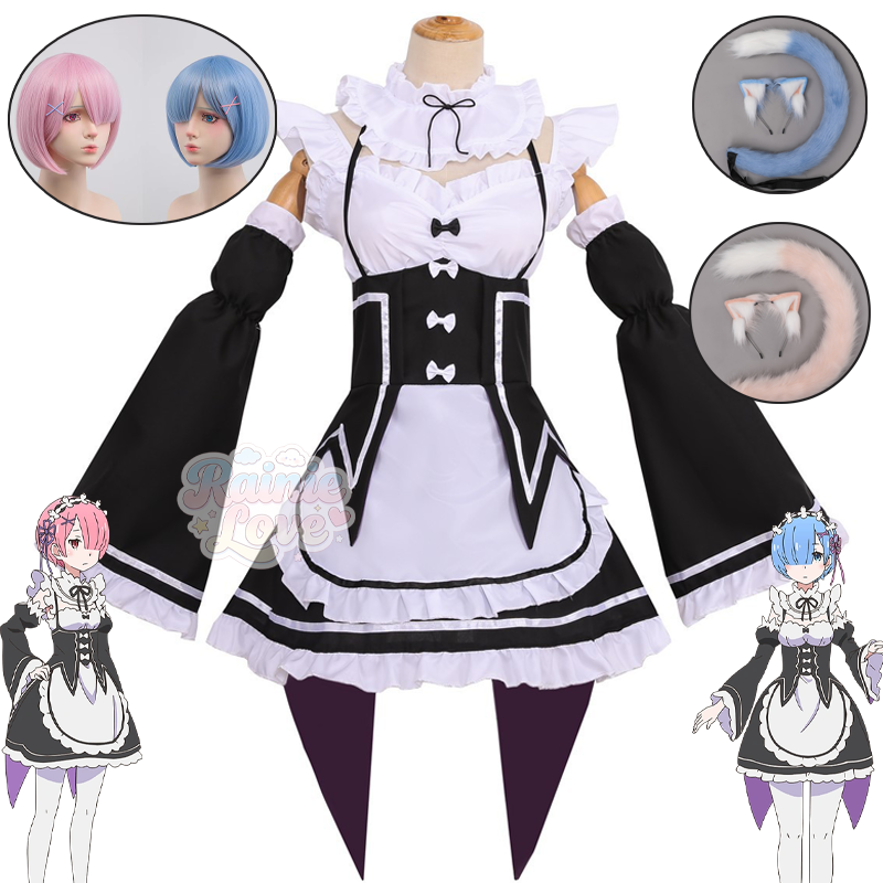 Anime Re Zero Rem Cosplay Cost - Re Zero Rem Wig ulasan dan harga