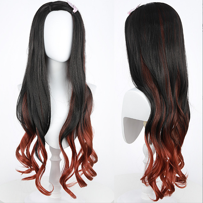 Synthetic Long Wavy Orange Bla - Anime Cosplay Nezuko ulasan dan harga