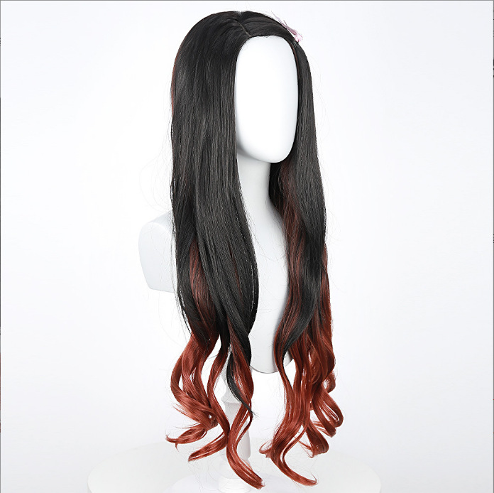 Synthetic Long Wavy Orange Bla - Anime Cosplay Nezuko ulasan dan harga