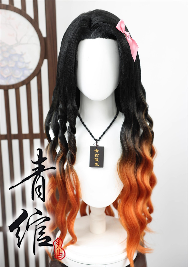Styled Kamado Nezuko Cos Wigs  - Anime Cosplay Nezuko ulasan dan harga