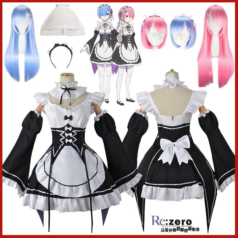 Anime Ram Rem Lolita Meid Cosp - Re Zero Rem Wig ulasan dan harga